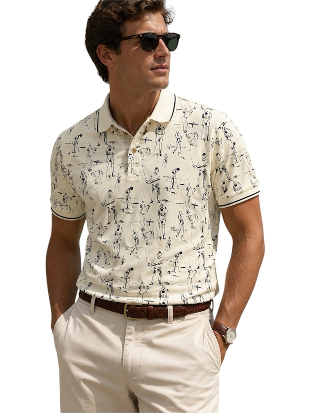 Dockers Golf Polo Shirt Men’s M Ivory Cotton Activewear Dadcore